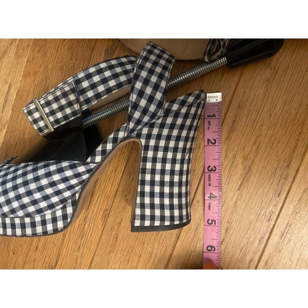 Zara Trafaluc Womens Gingham Black White Checkered Block Heel Ankle Strap sz 41 - Picture 8 of 8